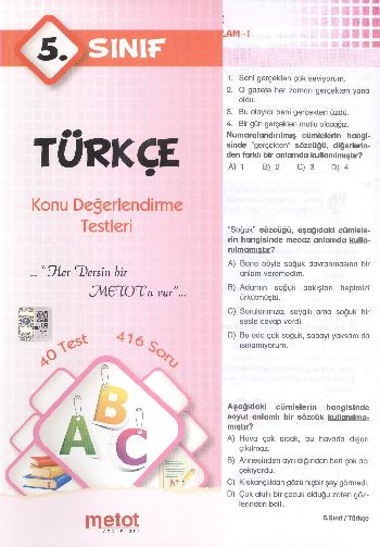 Metot 5. Sınıf Türkçe Konu Değerlendirme Testleri