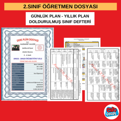 2. Sınıf Öğretmen Dosyası ( Yıllık Plan - Günlük Plan- Doldurulmuş Sınıf Defteri )