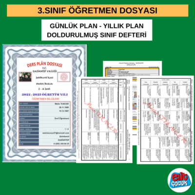 3. Sınıf Öğretmen Dosyası ( Yıllık Plan - Günlük Plan- Doldurulmuş Sın