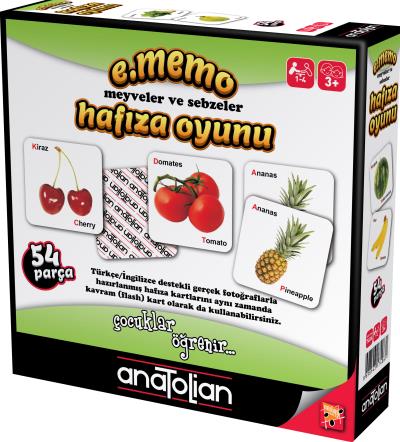 E. Memo Meyveler ve Sebzeler Hafıza Oyunu 54 Parça +3 Yaş Anatolian Ko