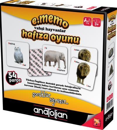E. Memo Vahşi Hayvanlar Hafıza Oyunu 54 Parça +3 Yaş Anatolian Kolekti