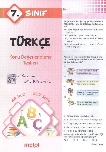 Metot 7. Sınıf Türkçe Konu Değerlendirme Testleri Komisyon